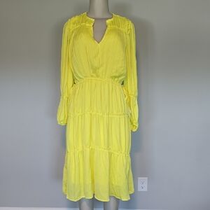 T Tahari bright yellow long sleeve ruffle flowy dress-M